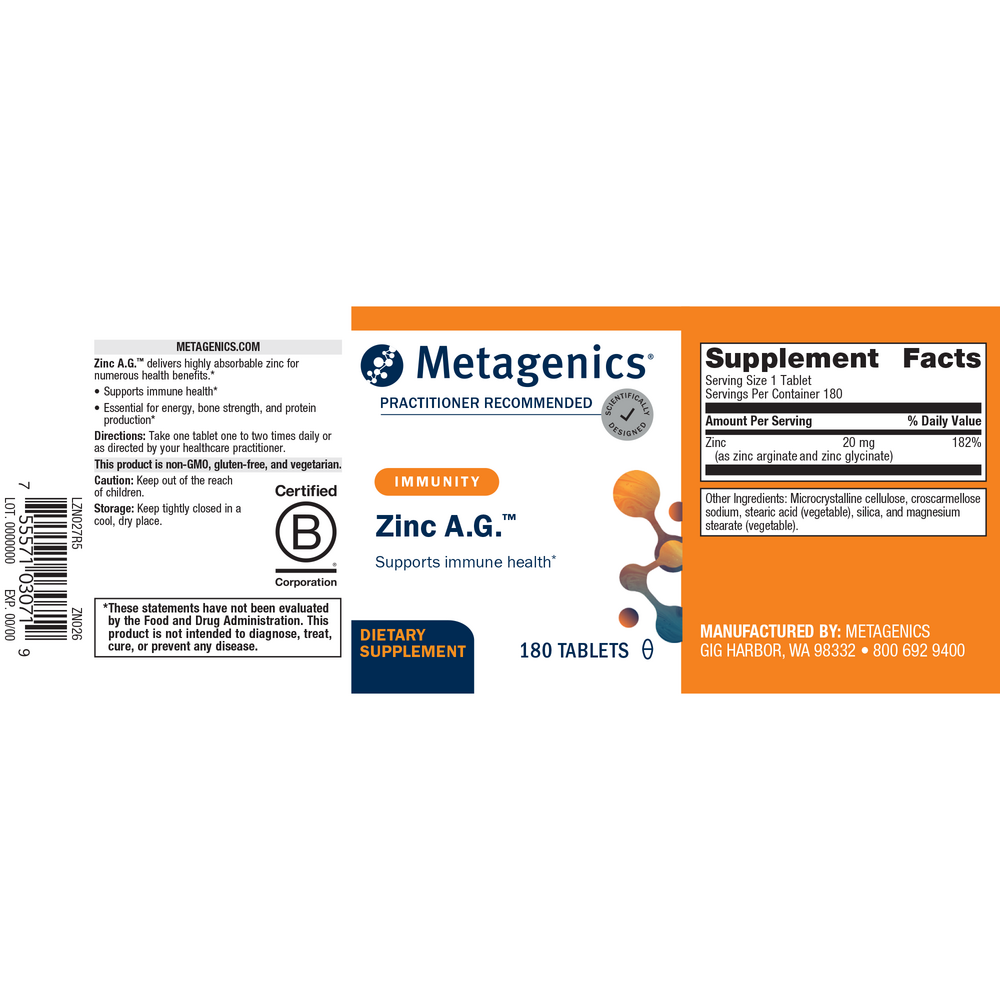 Zinc A.G. 20mg - 60 tabs